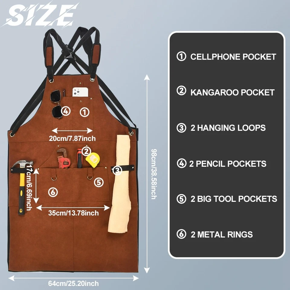 Heavy Duty Waxed Canvas Work Apron for men Rugged & Water-Resistant Brown - Image 2 of 4