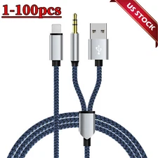 3.5mm Aux Cable with USB A 2-In-1 Charge Fit with iPhone 14 13 12 11 XS XR Lot