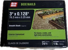 1 Pk Grip Rite 74 Ct Box Nails 3"x0.128" Smooth Shank Galvanized