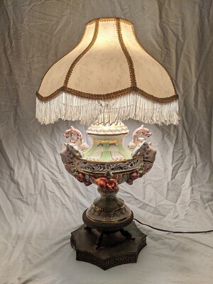 Vintage Antique dragon lamp CAPODIMONTE Italy PORCELAIN winged koi