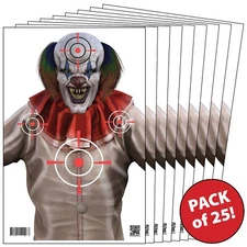 25 Paper Shooting Targets for Gun Range Rifles Firearms Handguns 3D Clown 23x35