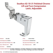 Southco 62-10-31 Type62 Polished Chrome Lift & Turn Compression Latch Adjustable