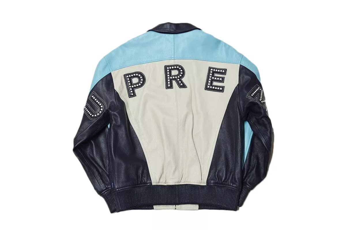 Veste en cuir avec logo arc clouté Supreme 16SS logo dos multicolore taille S