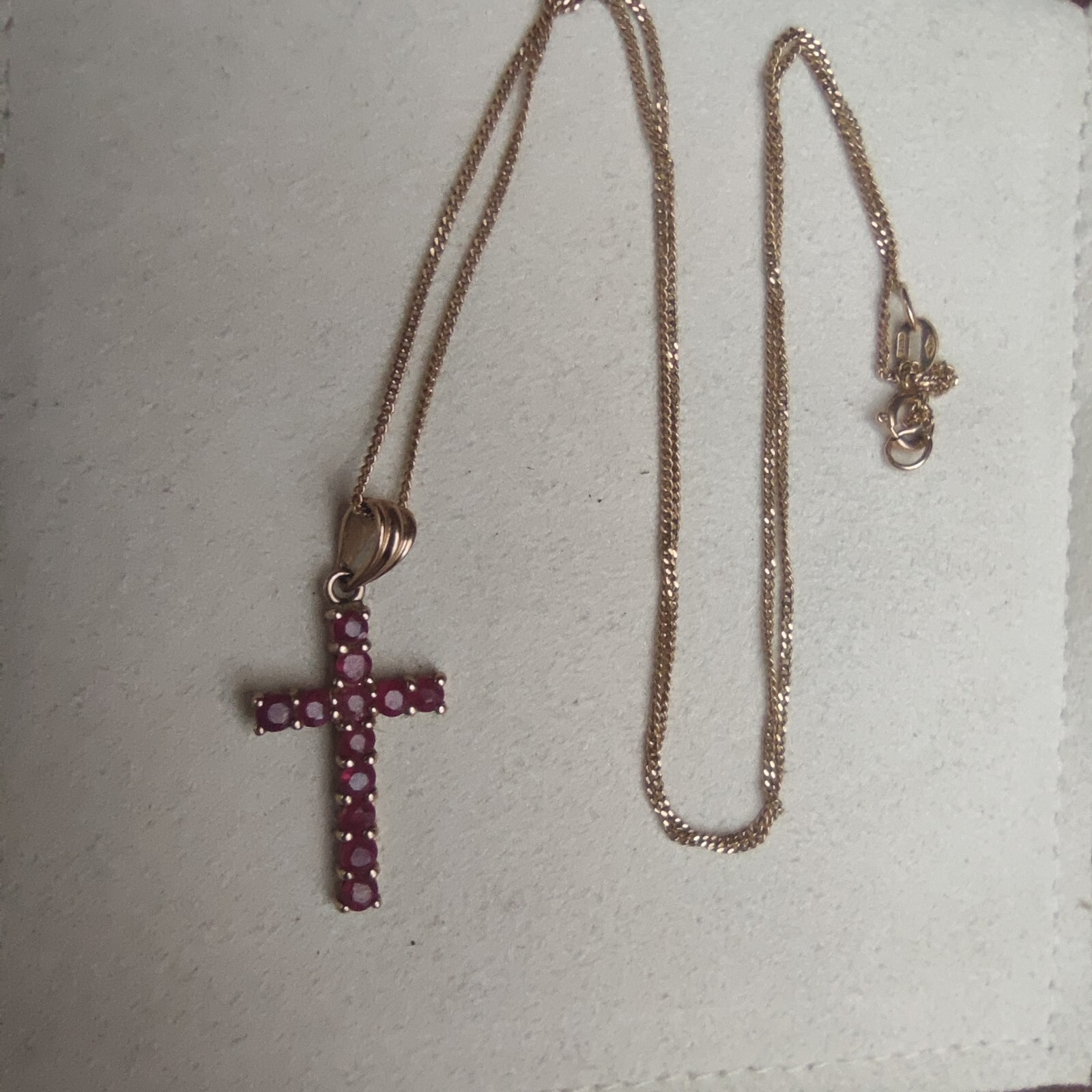 Vintage 9ct Solid Gold Ruby Cross Necklace Religi… - image 13