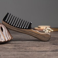 Anti-static Wooden Comb Black Horn Wide Tooth Curly Hair Massage Brush
