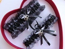NEW Sexy Black White Wedding Garter SELECT Single,Set,Reg,Plus Size, Charm