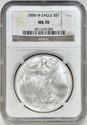 2006 W AMERICAN SILVER EAGLE BURNISHED NGC MS70