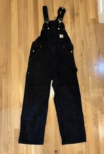 Vintage Faded Carhartt R01 BLK Black Duck Double Knee Bib Overalls Size 36x30