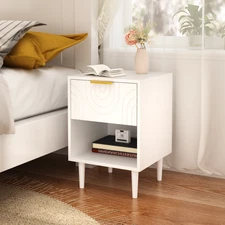 Modern Nightstand Bedside Table End Side Table with Storage Drawer & Open Shelf