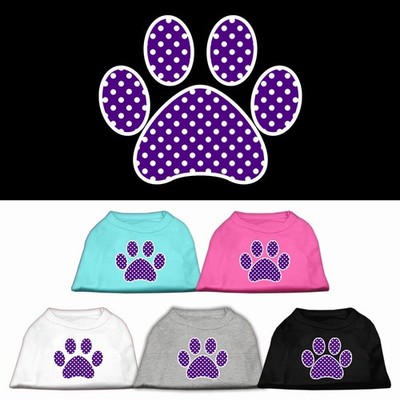 Pet Dog & Cat Shirt Screen Printed, ''Swiss Dots Purple Paw''