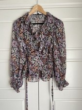 Mylene Klass Size 8 Floral Sheer Wrap Around Long Sleeve Top