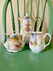 Antique K. St. & T. Silesia Germany Porcelain Tea Pot~Sugar Bowl~Creamer lilacs