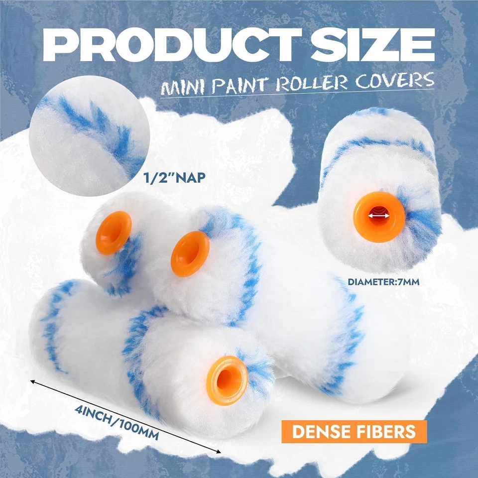 Paquete de 300 mini cubiertas de rodillos de pintura de 4", microfibra de siesta de 1/2", azul y blanco Foto 2 de 4