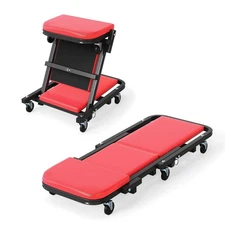 2-in-1 Rolling Folding Z Creeper Seat w/6 Swivel Casters, Heavy Duty Metal Frame