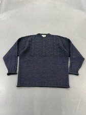 VTG LL Bean Cable Knit Sweater 100 Wool Made In Ireland Mens Large Purple Green