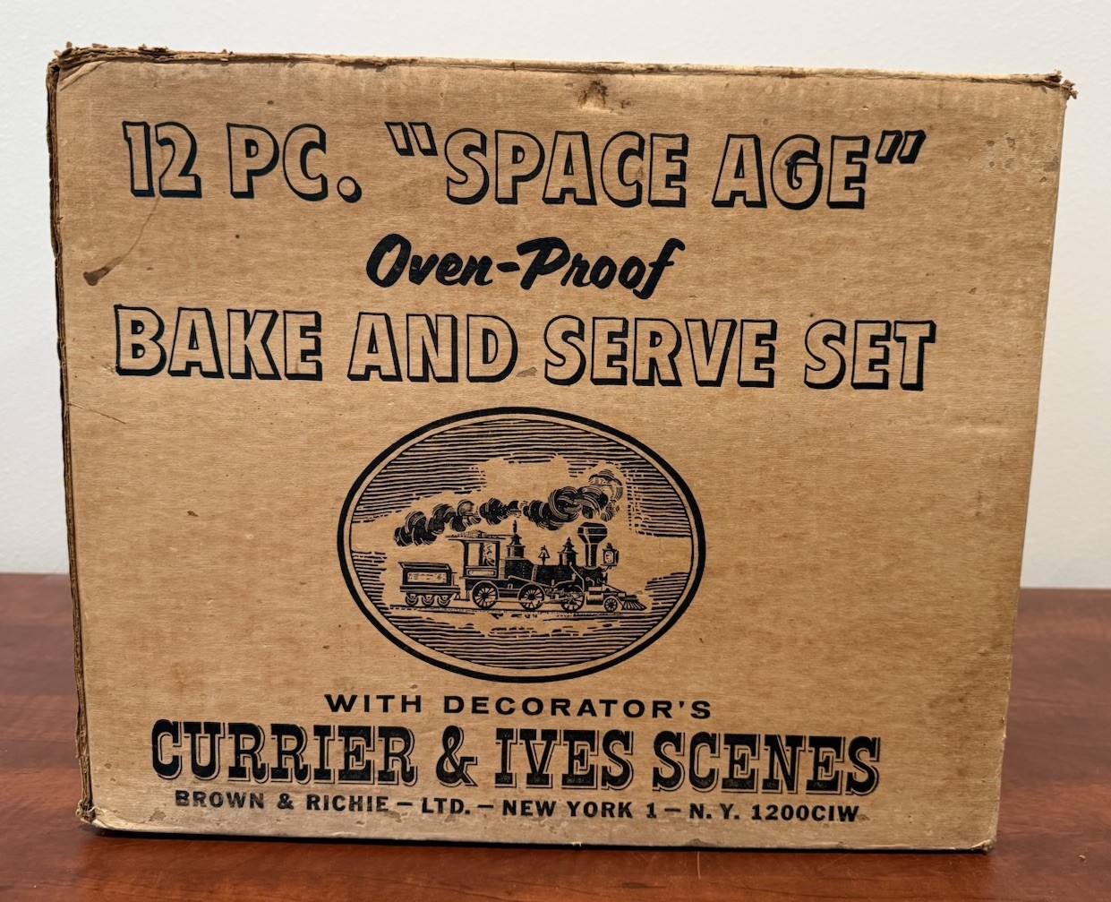 12 Pc. Origanal Box Currier And Ives Glasbake Space Age Milk Glass