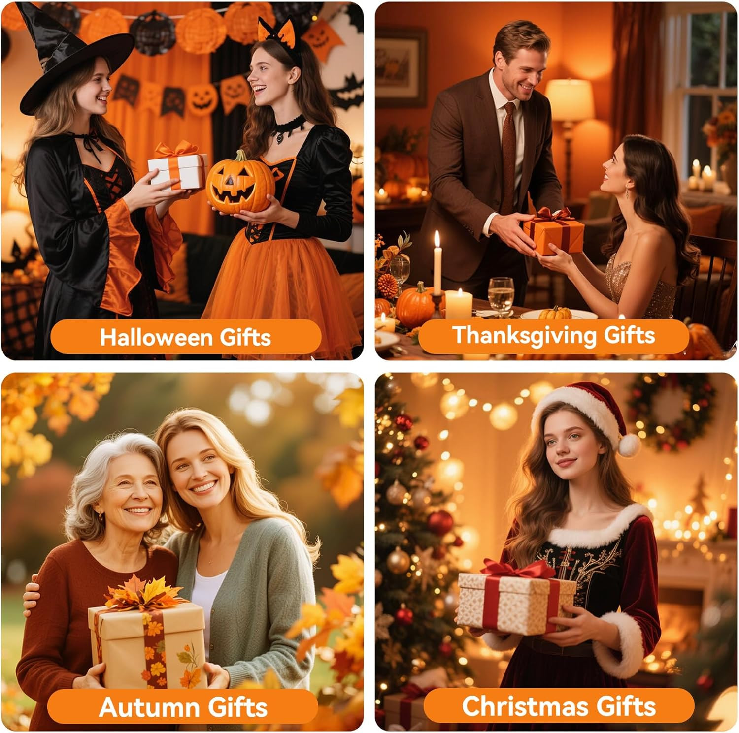 Flameless Candles Lights, Set of 3 Orange Flickering LED Candles with Remote & T