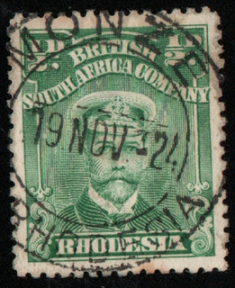RHODESIA 1913 0.5d ADMIRAL ex GIBBS 19 NOV 24 MONZE dash 2 yr