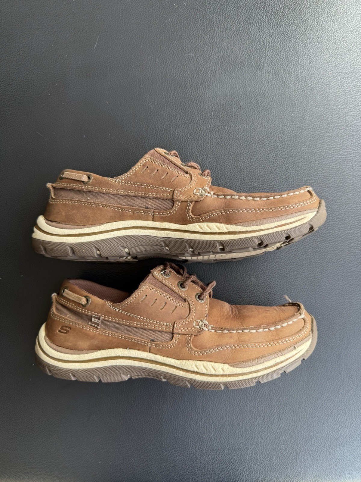 Skechers Men's Memory Relaxed Fit Brown Leather Casual Boat Loafers - Size 7