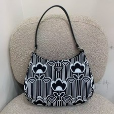 Prada Black White Floral Knit Jacquard Hobo Underarm Shoulder Bag AUTH