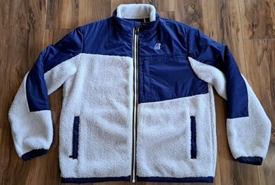 K-Way Cream & Navy Sherpa Jacket Men's 2XL Excellent Condition See Photos
