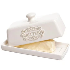Covered Butter Dish with Lid - Elegant Engraved Butter Holder with Lid - Cera...