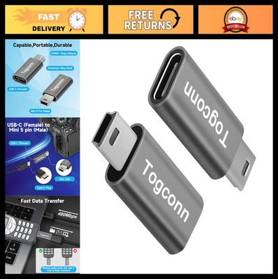 USB C to Mini USB Adapter 2 Pack - Type-C Female to Mini Male Converter, Chargin