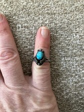 925 Sterling Silver Navajo Turquoise Cabochon Ring - Size 6 Pawn Vintage