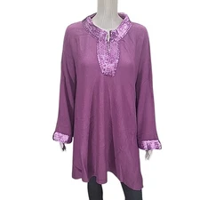 Antthony Design Originals Sequin Neck Poncho Sweater One Size Purple Pullover