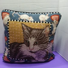 Through The Looking Glass Wool Needlepoint Throw Pillow  Cats And Mice