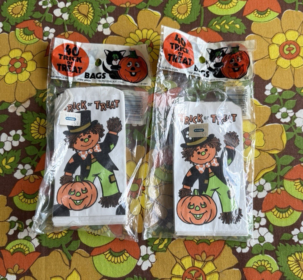 Vintage 80's Scarecrow Halloween Trick Or Treat Bags