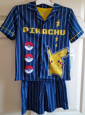 Pokemon Pikachu Boys Pajama Set Size 8 Button Front Short Set Blue Sleepwear NWT