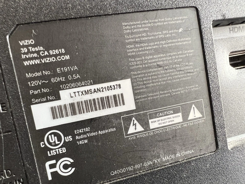 VIZIO E191VA 19-Inch 60Hz LED LCD Class Edge Lit Razor HDTV Gaming NO REMOTE - Image 3 of 4