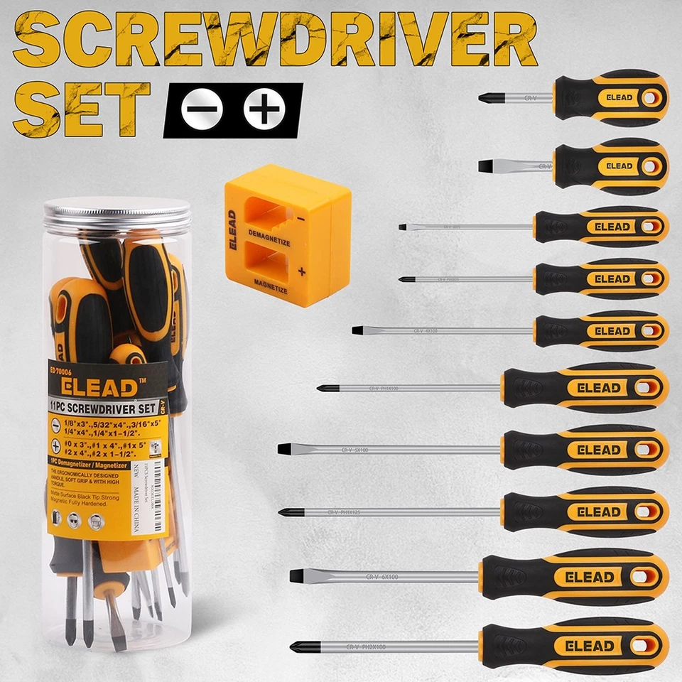 11 Piece Magnetic Screwdriver Set 5 Phillips 5 Flat Tips for Fastening Loosening - Image 4 of 4