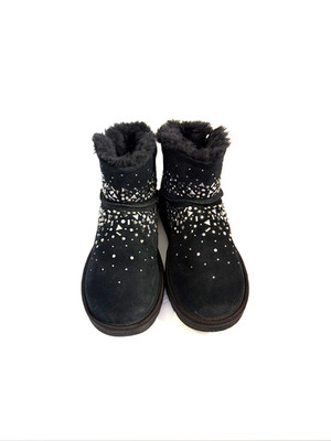 UGG Classic Galaxy Mini Bling Black Suede Boots Women Size 7 Sheepskin Lined EUC