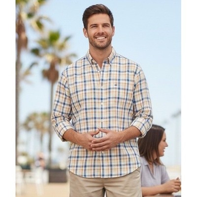 Cutter & Buck Mens Long Sleeve Button Up Shirt Plaid Check Cotton Preppy Size XL