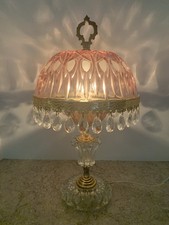 Vintage Michelotti Cranberry Glass Prism Boudoir Lamp 17” Gold Tone Holland