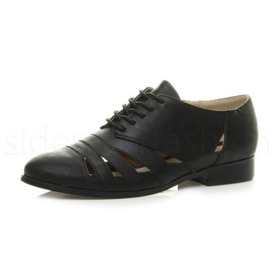 Damenschuhe flach niedriger Absatz Cut-Out Schnürschuhe Oxford Brogue Größe 3 36