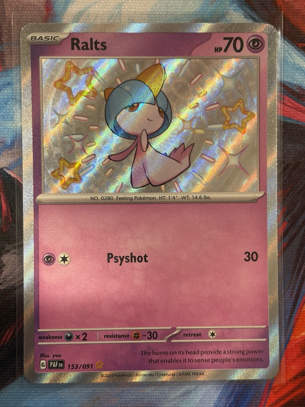 Ralts 153/091 SV: Paldean Fates Shiny Rare Holo English Basic 70 HP