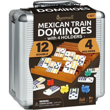 Mexican Train Dominoes Set Double 12 with 4 Holders Wooden Hub NEW IN BOX