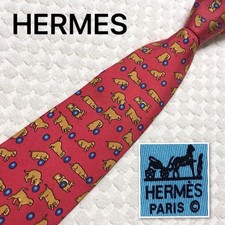 Excellent Condition HERMES Tie Golden Retriever Playing with a Ball All Over 100