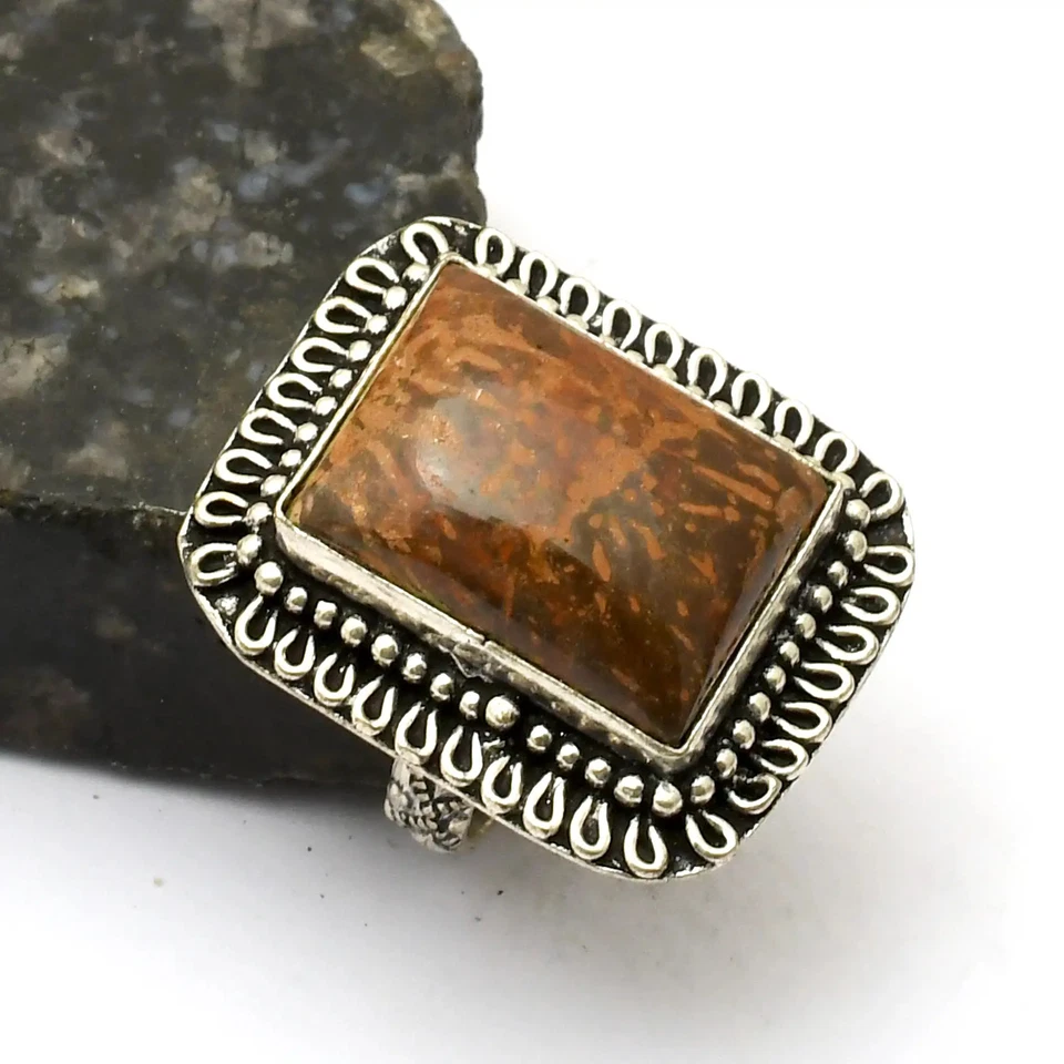 Spinnennetz Jaspis Edelstein ethnische Handarbeit Ring Schmuck Geschenk US-Größe - 8 AR 33425