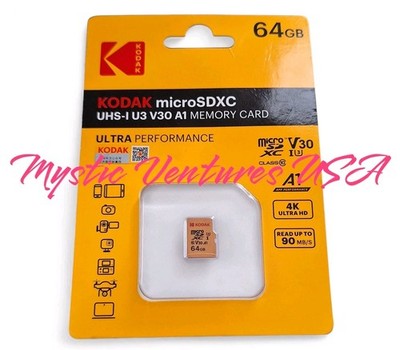 Kodak 64gb Micro SDXC Class-10 4K HD TF Card 90 MB/s U3 UHS-1