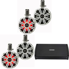 Kicker 8" White Wake Tower KMTC8W LED Marine Speakers 2-Pair with 800 Watt Ma...