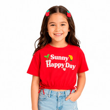 Zara Girls Red Sunny Happy Day Graphic Cropped T-Shirt 13-14 Years 164 CM