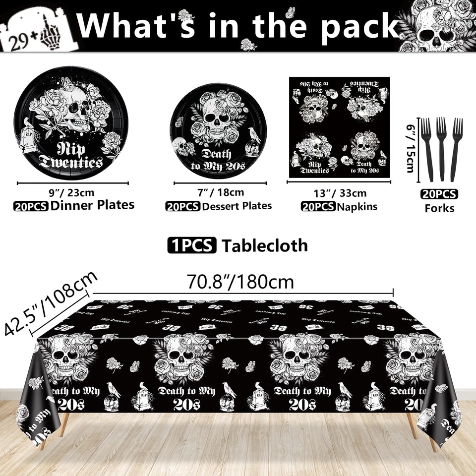 Decoraciones Death to My 20S - 81 Piezas Negro 30 Cumpleaños y Halloween Fiesta Pack I Foto 2 de 4