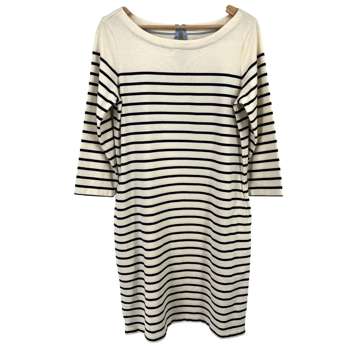 women extra fine cotton a-line striped 3 4 sleeve dress Uniqlo - Extra Fine Cotton A Line Striped 3/4 Sleeve Dress