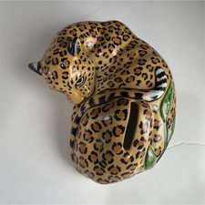 VTG Lynn Chase Jungle Party Jaguar Coin Bank Porcelain Ceramic Figure 1988