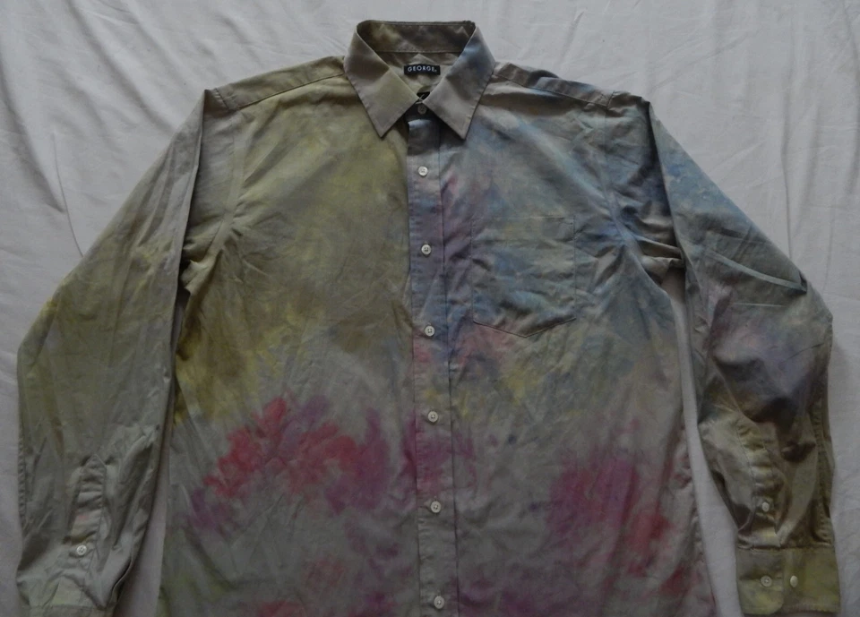 Tie Dye Gray Rainbow Abstract Long Sleeve Button Up Shirt Medium Mens Hand Made - Image 3 of 4