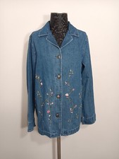 Classic Elements Floral Embroidered Denim Jean Jacket Size Medium
